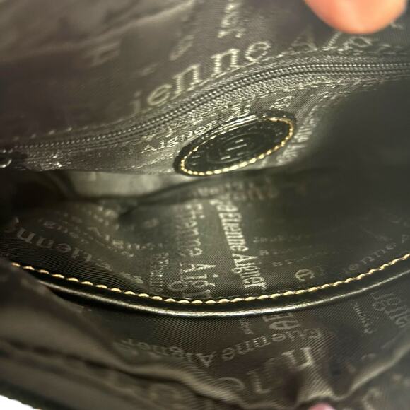 Etienne Aigner Black Corduroy Fabric Small Shoulder Bag Buckle Flap Y2K - Picture 10 of 13